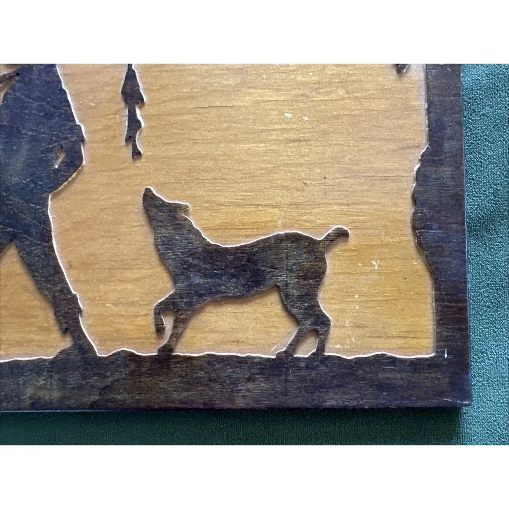 Vintage 1940's Wood Cut Boy Fishing With Dog Wall Art, HR Perryman, Englewood NJ